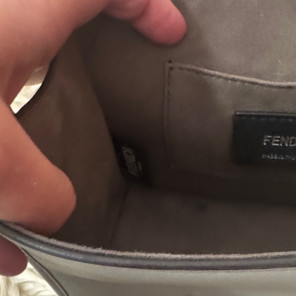 Fendi (F is for Fendi) Gray Leather Shoulder Bag with Chain Strap - Picture 14 of 16